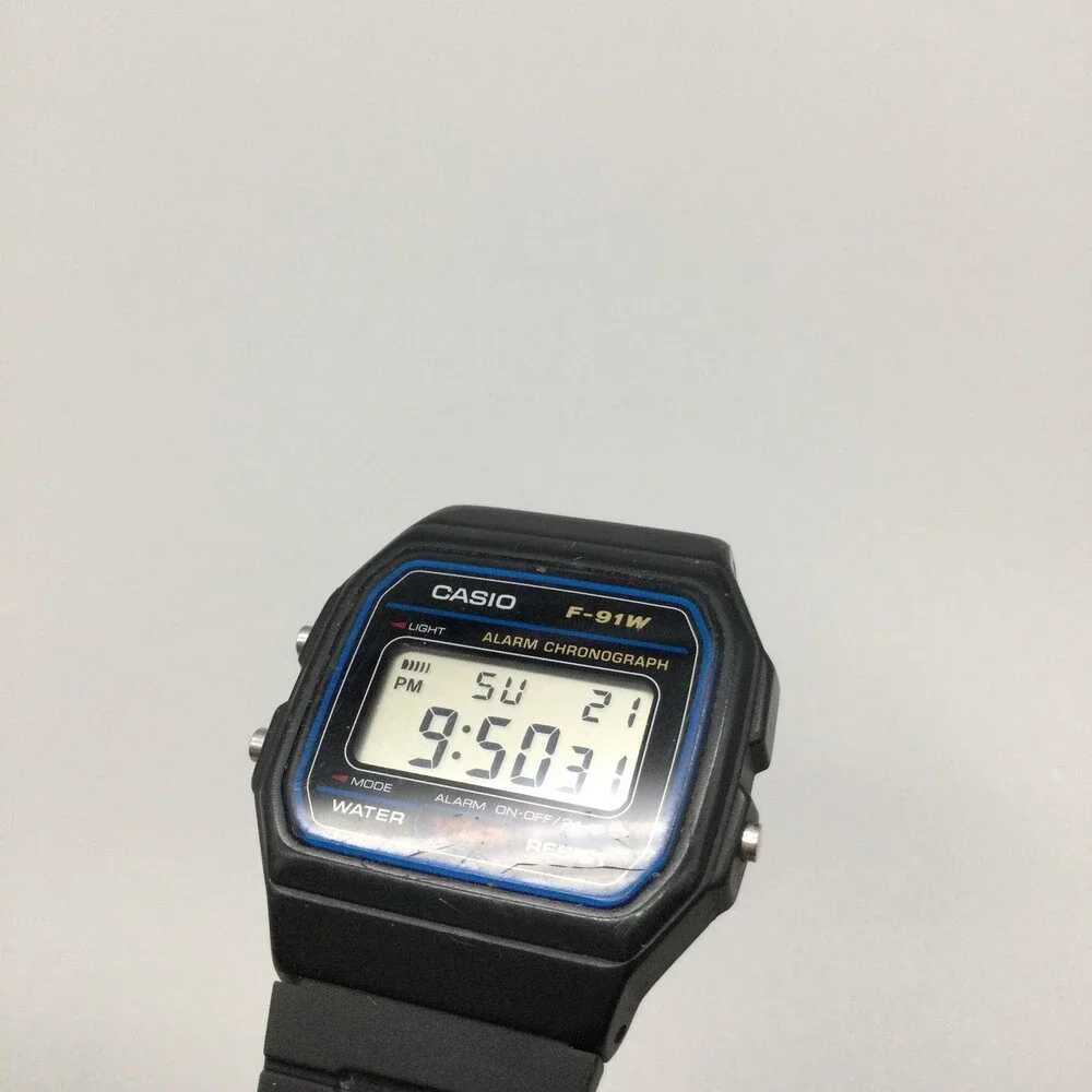 Casio 593 F-91W Mens Watch 33mm Black Resin Alarm Chronograph Backlight